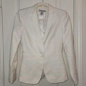 🤍 H&M White Linen-Blend Tailored Blazer – Size 2 🤍